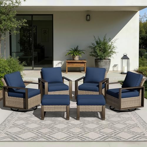 Outdoor Patio Swivel Rocker Chairs, 5 Pieces Wicker Furniture Set, 2 Swivel by Joyside