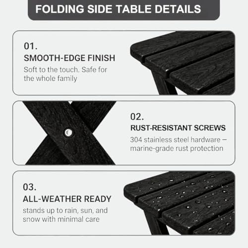Folding Outdoor Side Table, Small HDPE Patio Table, All-Weather Compact - Image 5