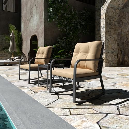 Bistro 3 Piece Patio Furniture Set, Patio Table and Rattan Outdoor Rocking - Image 7