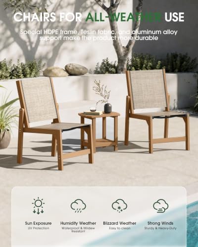 Stackable Outdoor Dining Chairs of 2, HDPE Frame - Image 4