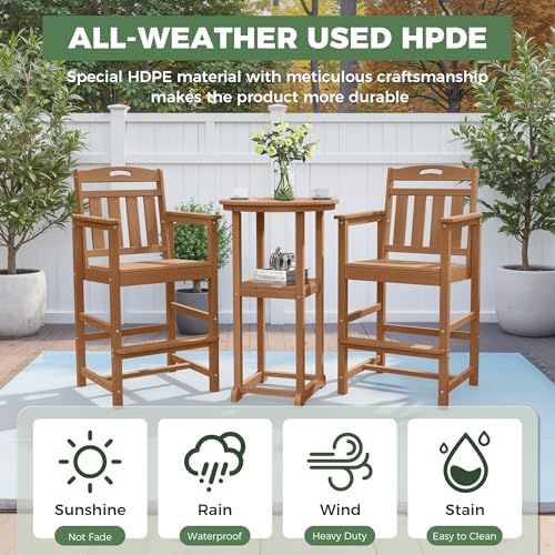 HDPE Outdoor Patio Bistro Round High Top Table, Bar Height - Image 4