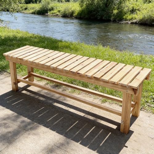 Outdoor Garden Bench, Wood Backless Bench by Kryvolux
