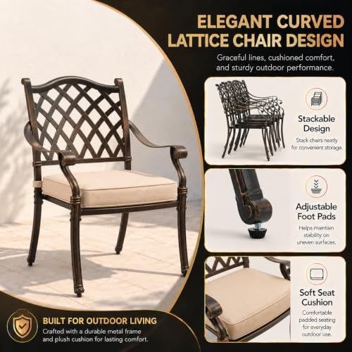 9 Piece Outdoor Dining Set Cast Aluminum Patio Furniture Set, Retro Patio - Image 7