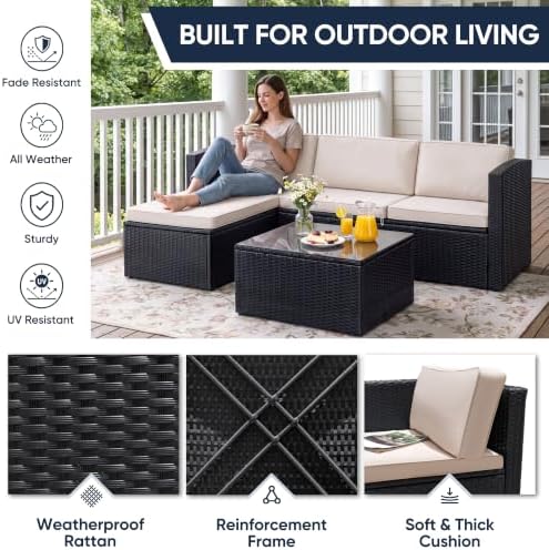 Greesum 3 Piece Patio Furniture Set Outdoor Wicker Rattan Sectional Sofa - Image 4