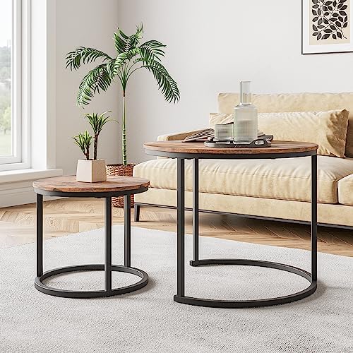 HOJINLINERO Round Nesting Coffee Table Set of 2, Small Coffee Table - Image 4