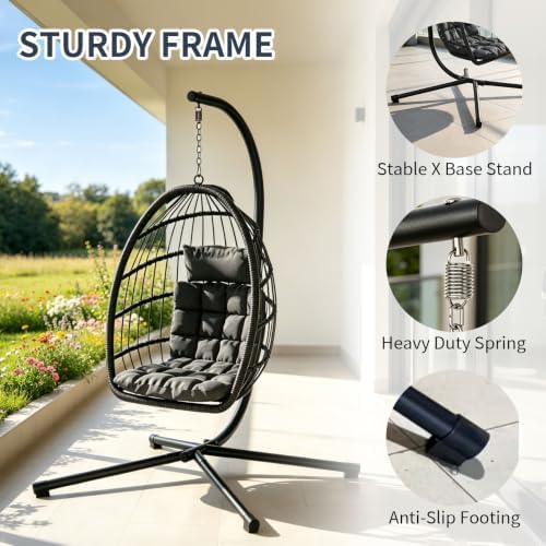 Hanging Egg Chair with Stand, Foldable Swing Egg Chair（Gray） - Image 4