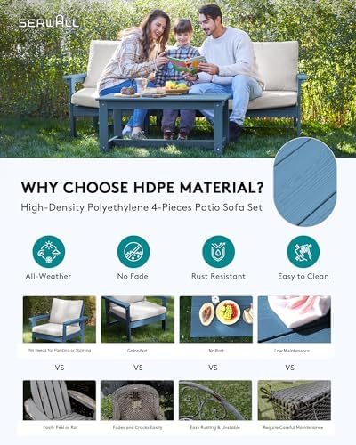 SERWALL HDPE Outdoor Patio Furniture Set Outdoor Couch - Image 4