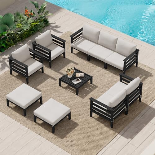 SERWALL HDPE Outdoor Furniture Set, 10 Pieces Patio Sectional Sofa Set by SERWALL