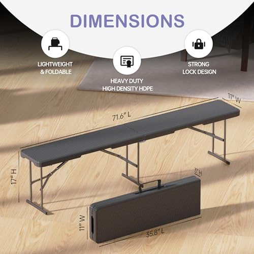 VSOAEIL 6 Foot Folding Bench, 6 FT Foldable Plastic Bench Indoor & Outdoor - Image 3