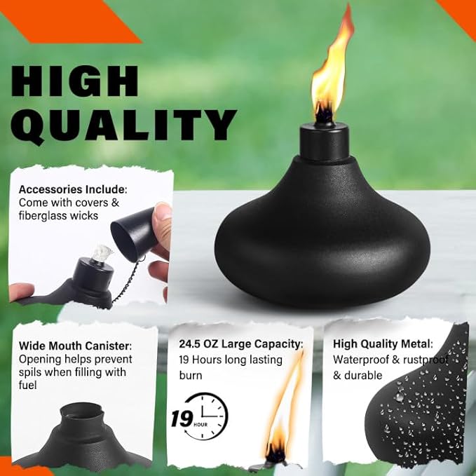 6 Pack Metal Table Top Torches, 24.5oz Citronella Torches for Outside, Refillable Flame Light Torch, Decorative Tabletop Lantern for Yard, Patio, Deck, Garden, Party, Landscape