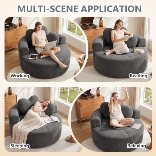 54" Oversized Round Chair Indoor Chenille Cloud Sofa - Image 6