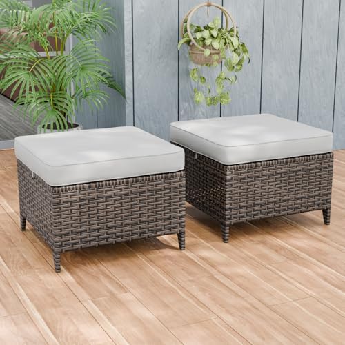 2 Pack Canyon Ridge Wicker Outdoor Ottomans, Patio Ottoman Foot Rest - Image 5