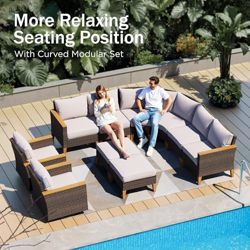 PHI VILLA 9 Pieces Wicker Patio Sectional Sofa Set - Image 2