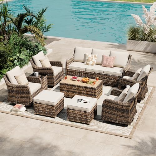 Patio Furniture Set with Swivel Rocking Chairs, 10 Pieces Patio Conversation Set by MEISSALIVVE