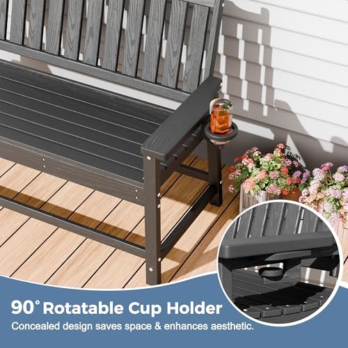 48" Outdoor Bench, HDPE Weatherproof Porch Bench, 2-Person Garden Benches - Image 5
