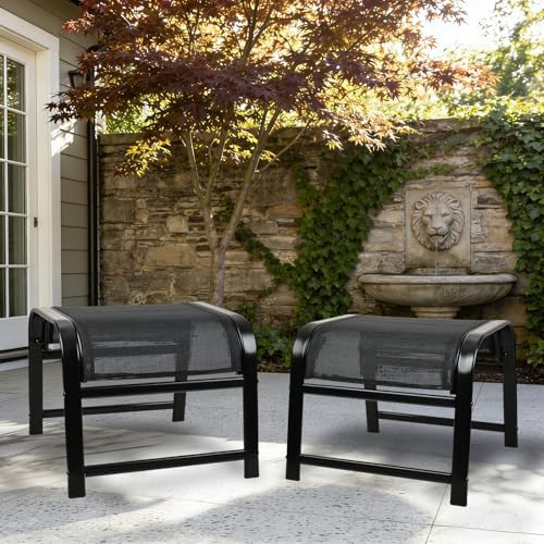 Outdoor Ottoman Footrest Stool 2 Set Portable Iron Footstools - Image 2