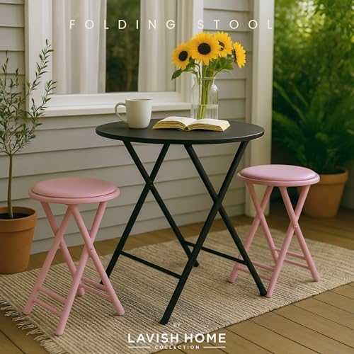Lavish Home Folding Stool with Padded Backless Seat Set of 2 - Image 2