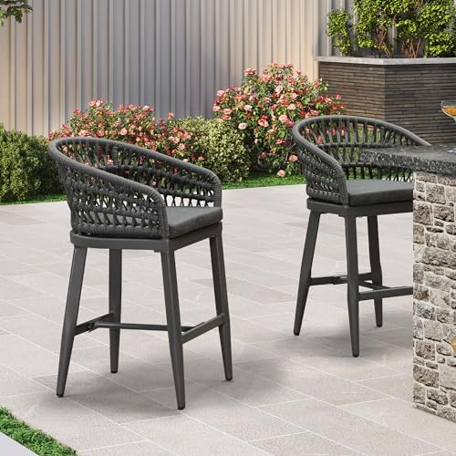 PURPLE LEAF 24" Rattan Counter Stools Set of 4 All-Weather PE Rattan - Image 2