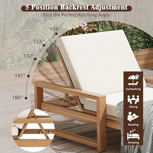 Lounge Chair Outdoor, Acacia Wood Oversized Chaise Lounge Chair - Image 4