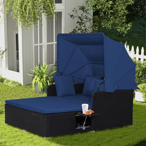 COSTWAY Outdoor Daybed with Retractable Canopy by COSTWAY