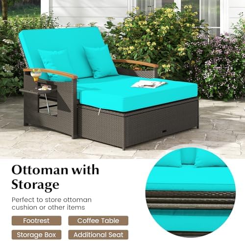 HAPPYGRILL Outdoor Wicker Sofa Daybed, Rattan Loveseat - Image 6