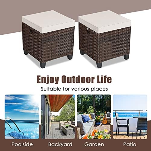 ORALNER Set of 2 Outdoor Ottoman, All-Weather Rattan Cube Foot Stool - Image 7