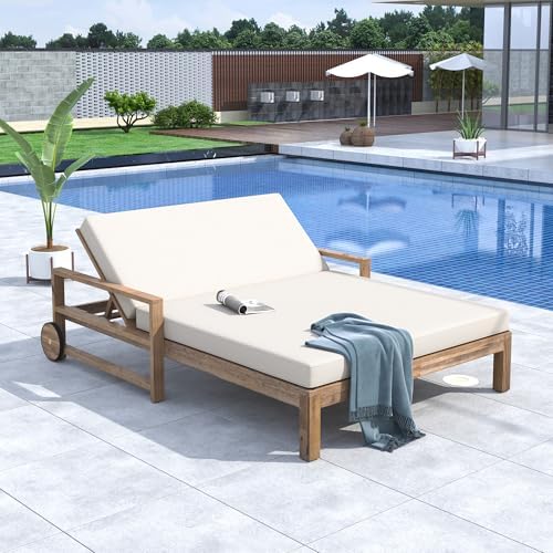 Merax Acacia Wood Outdoor Daybed Sofa, Farmhouse Patio Sun Lounger - Image 3
