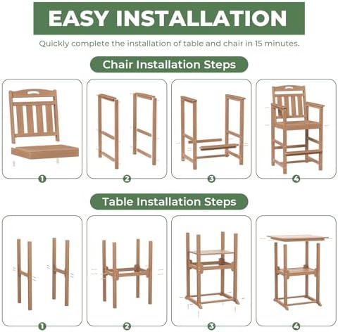 Outdoor Bistro Bar Set, Patio High Top Table and Bar Height Tall Adirondack - Image 7