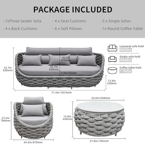 TWT Patio Furniture Set-5 Pieces Aluminum Sectional Sofa, Light Grey - Image 2