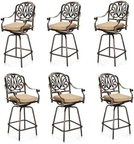 6 Piece Outdoor Patio Swivel Bar Stools, All-Weather Cast Aluminum Bar Height by Outvita