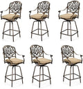 6 Piece Outdoor Patio Swivel Bar Stools, All-Weather Cast Aluminum Bar Height by Outvita