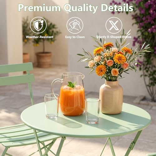Bistro Table & Chairs Set of 2, Folding Outdoor Patio Furniture - Image 6