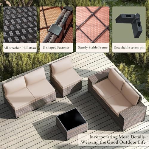 6 PCS Outdoor Patio Furniture Set, Outdoor Sectional Furniture All Weather PE - Image 4