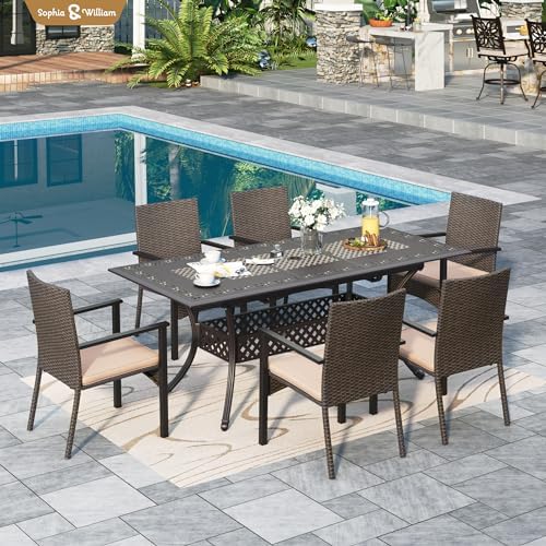 Sophia & William 7pc Patio Dining Set, Cast Aluminum Table, Wicker Chairs by SophiaWilliam