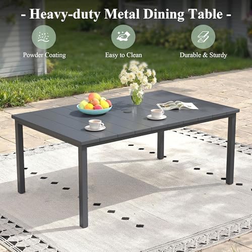 Patio Dining Set, Rectangle Table & Grey Cushioned Wicker Chairs - Image 3