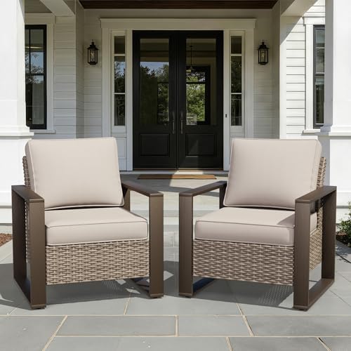 Outdoor Patio Chairs Set, 2 Pieces Wicker Rattan Chairs by Joyside