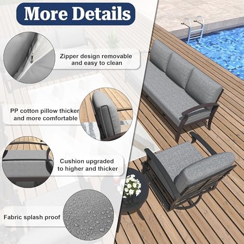 ALAULM Aluminum 3-Seat Patio Furniture Set, Metal Outdoor Furniture Sectional - Image 4