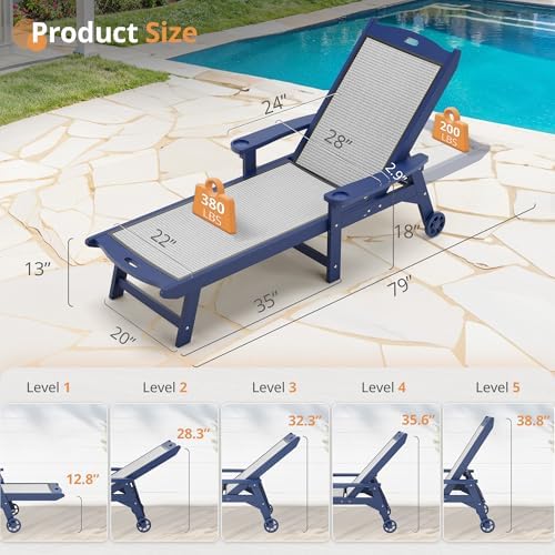 LUE BONA Chaise Lounge Chair, HDPS & HDPE Wicker Material - Image 2