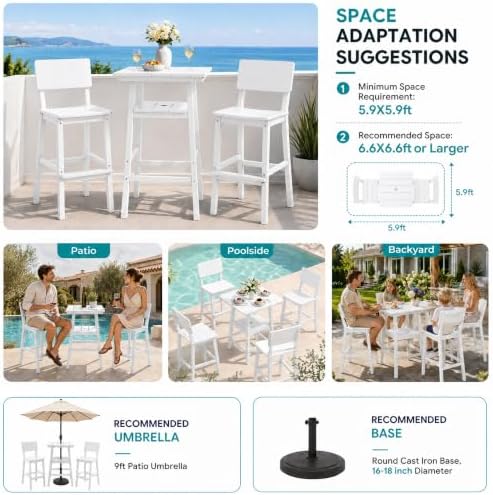 Outdoor Bar Stools Set of 2, All-Weather HDPE Tall Balcony - Image 3