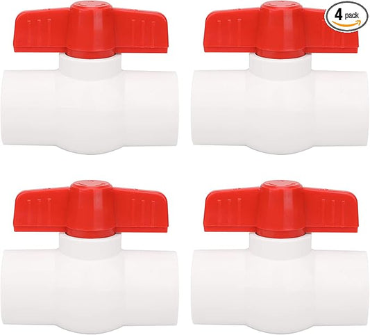 4Pcs 1" PVC Ball Valve Water Pipe Shut-off Valve Socket with Red T-Handle for Cold Water Supply lines, Irrigation Pipe fitting System(Socket x Socket), Schedule 40