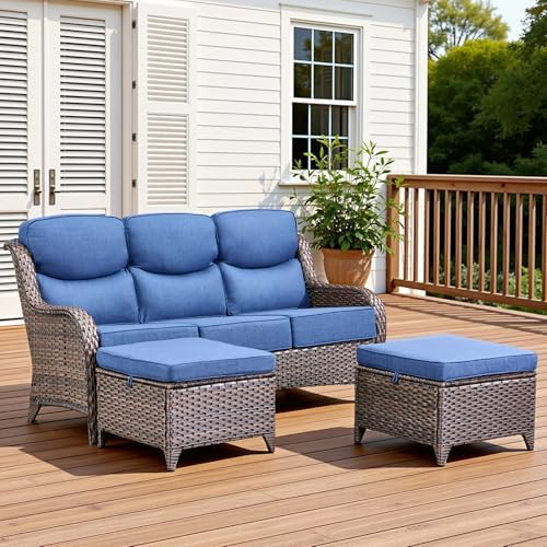 3 Pieces Patio Sofa Set with 6" Thick Cushions, High Back Wicker Sectional by Pugire
