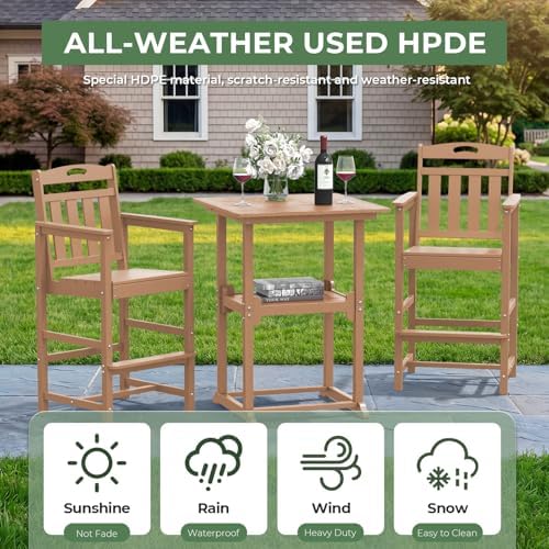HDPE Outdoor Patio Bistro Square High Top Table, Bar Height - Image 4