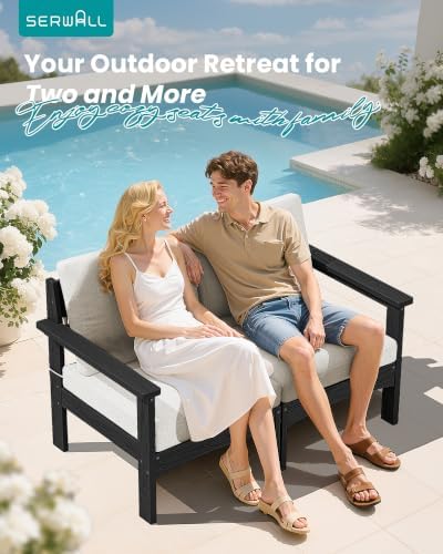 SERWALL HDPE Outdoor Loveseat Sofa, Outdoor 2 Pieces Single Sofa - Image 2