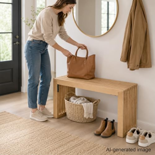 SwallowLiving Solid Wood Entryway Bench 30" Farmhouse Dining Room Slatted - Image 7