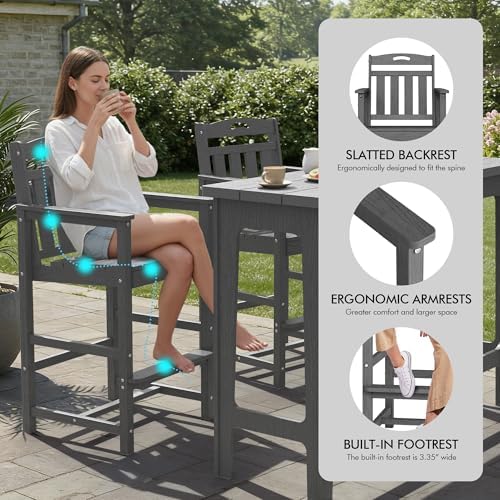 Ciokea Outdoor Bar Set of 3, Heavy-Duty All-Weather Bar Height Table Set Patio - Image 6