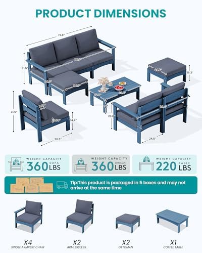 SERWALL 9 Pieces Patio Conversation Set, Outdoor Sectional Sofas - Image 2