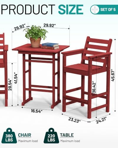 PLUUV Tall Bar Height Adirondack Chairs Set of 4 - Image 2