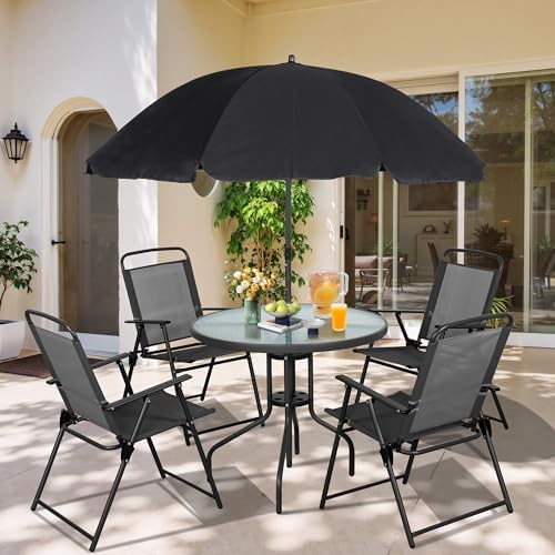 Vongrasig 6 Piece Folding Patio Dining Set, Small Metal Outdoor Garden Patio by Vongrasig