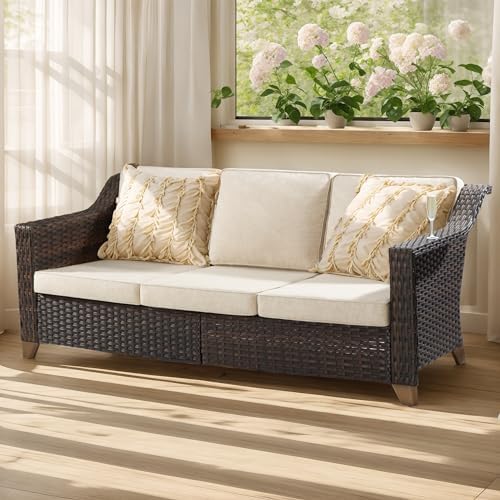Patio Sofa - 3 Seater Rattan Sofa, All Weather High Back Sofa, Upgraded Large by Joyside