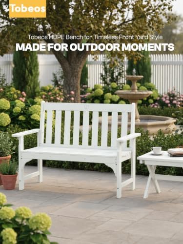 HDPE 2-Person Outdoor Garden Bench w/Backrest & Armrests - Image 6